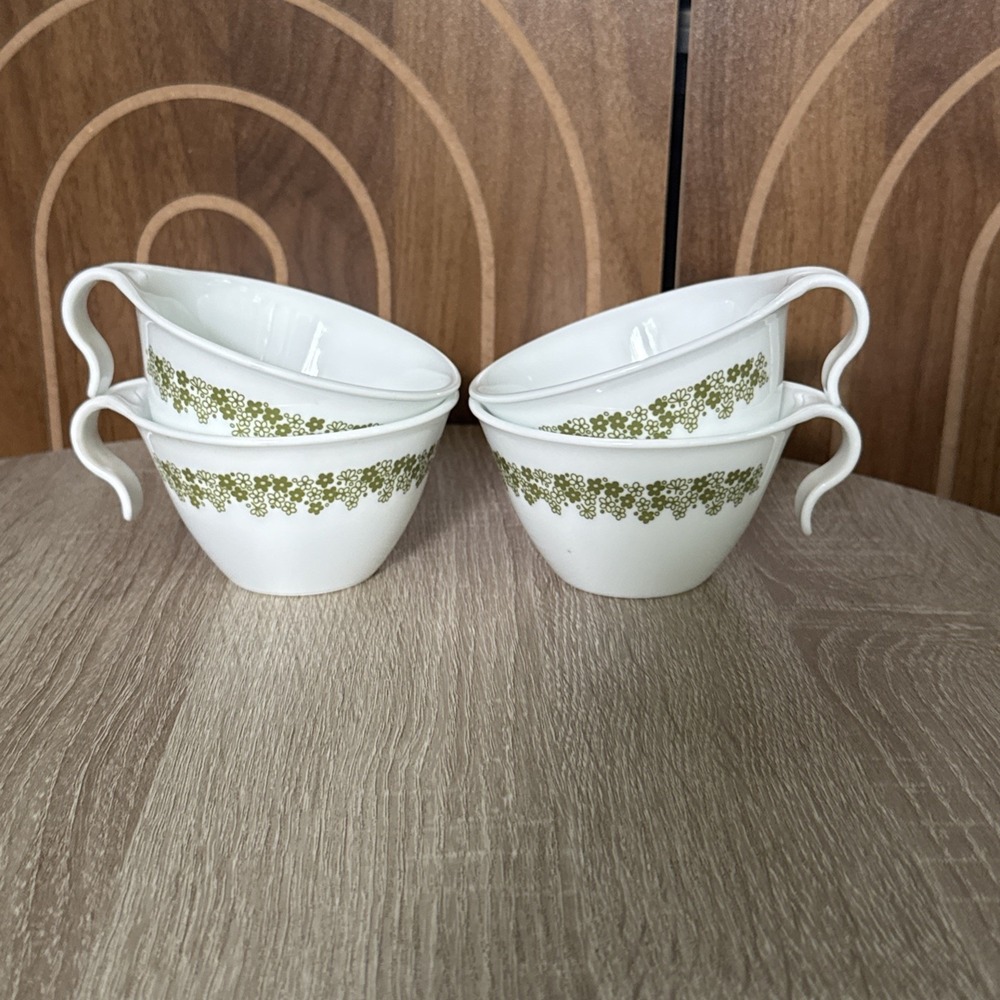 Set of 4 Vintage Corelle CRAZY DAISY Spring Blossom Hook Handle Coffee/Tea Cups